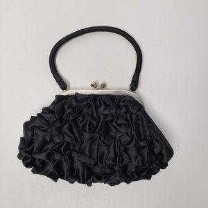 Kate Landry Black Satin Ruffle Mini Purse
